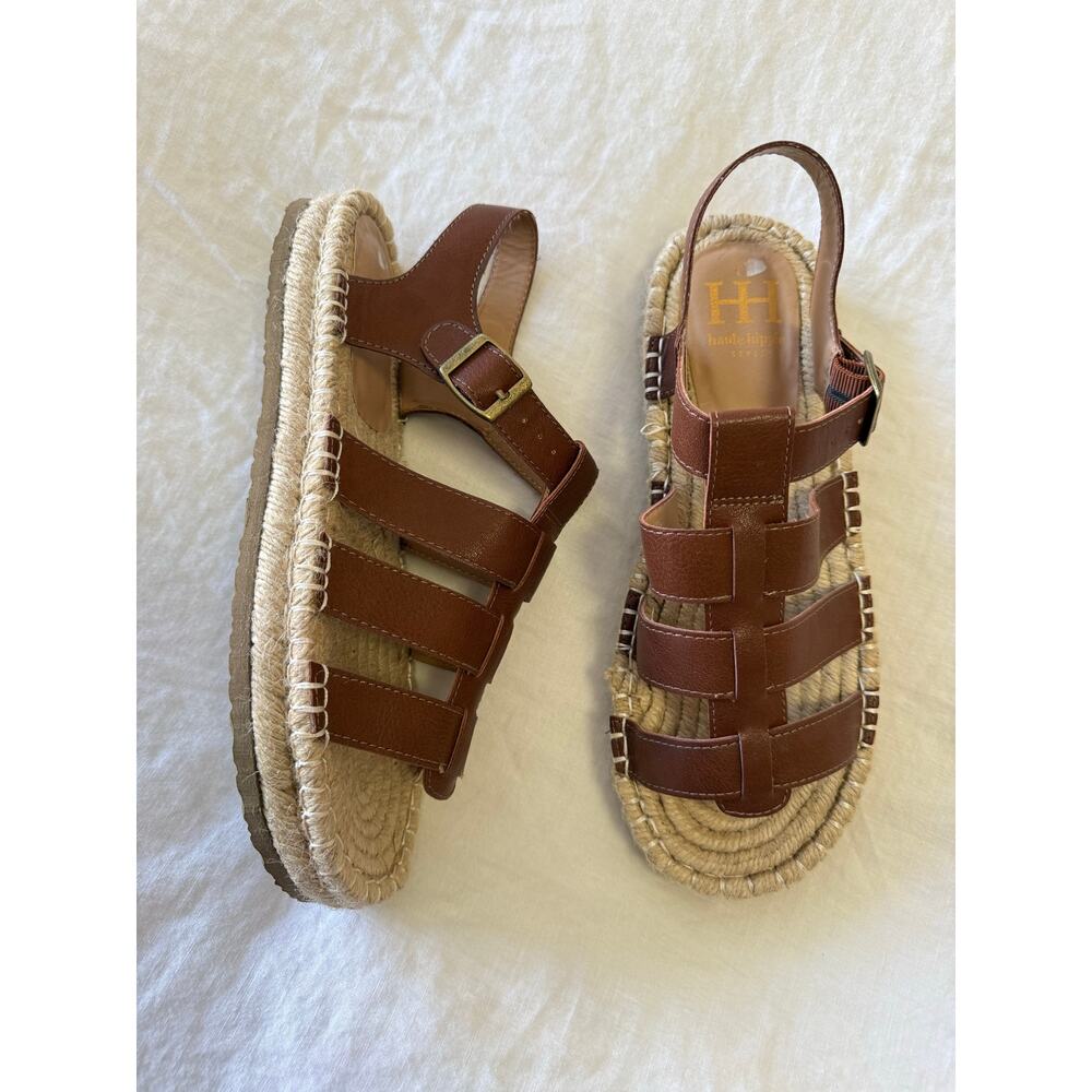 Haute Hippie | SZ 9 | Brown Vegan Leather Fisherman Espadrille Strappy Sandals